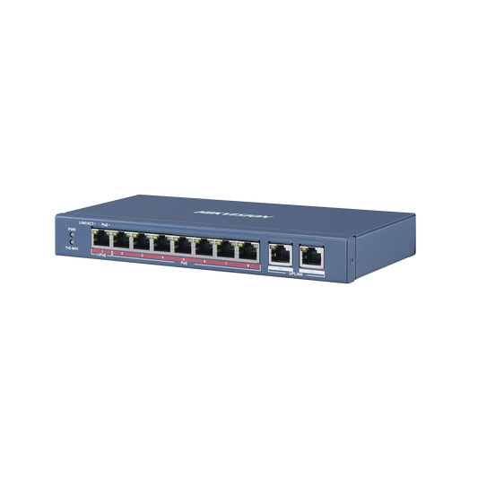 Switch PoE+ / No Administrable / 7 Puertos 10/100 Mbps PoE+(30 W) / 1 Puerto 100 Mbps PoE++ (60 W) / 2 Puertos 10/100/1000 Mbps / PoE hasta 250 metros / 110 W