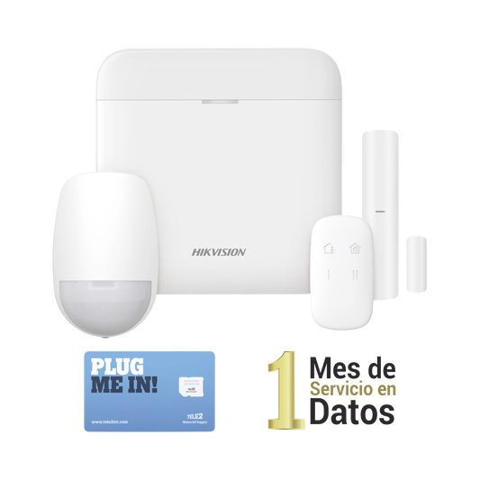 (AX PRO) KIT de Alarma AX PRO con GSM (3G/4G) / Incluye: 1 Hub con bateria de respaldo / 1 Sensor PIR / 1 Contacto Magnético / 1 Control Remoto /1 MICROSIM30M2M incluye 1 mes de servicio/ Wi-Fi / Compatible con Hik-Connect P2P