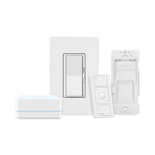 (Caseta Wireless) Kit Hub controlador, atenuador, control remoto PICO, base de pared y tapa.