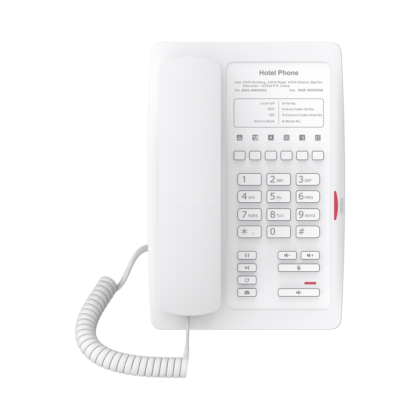 Teléfono IP WiFi para Hotelería, profesional con 6 teclas programables para servicio rápido (Hotline), plantilla personalizable con PoE