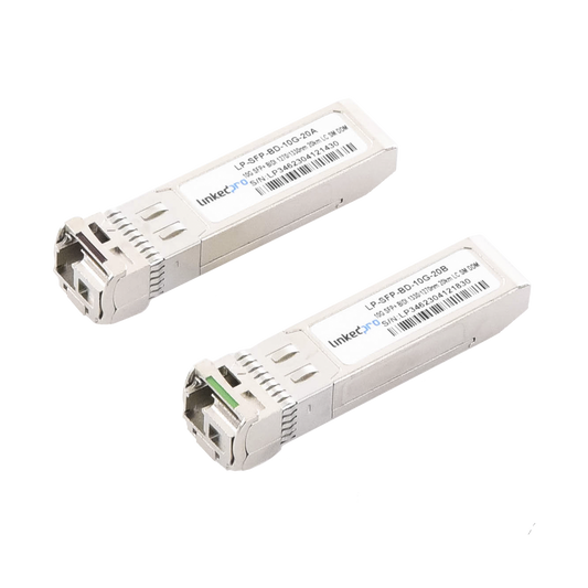 Transceptores Bidireccionales SFP+ (Mini-Gbic) / Monomodo / 10 Gbps de velocidad / Conector LC / Hasta 20 km de Distancia / 2 Piezas