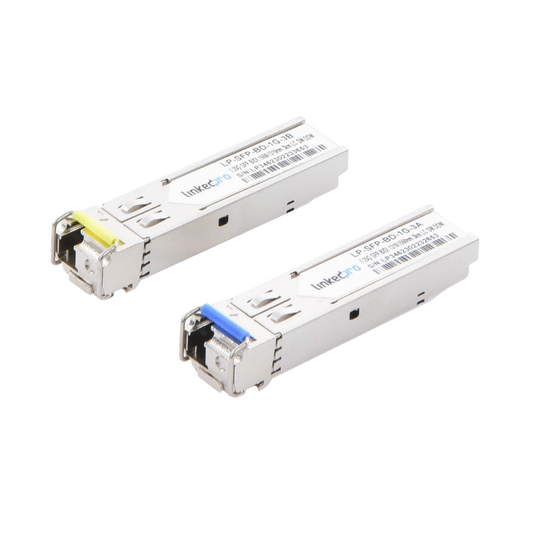 Transceptores Bidireccionales SFP (Mini-Gbic) / Monomodo / 1.25 Gbps de velocidad / Conector LC / Hasta 3 km de Distancia / 2 Piezas