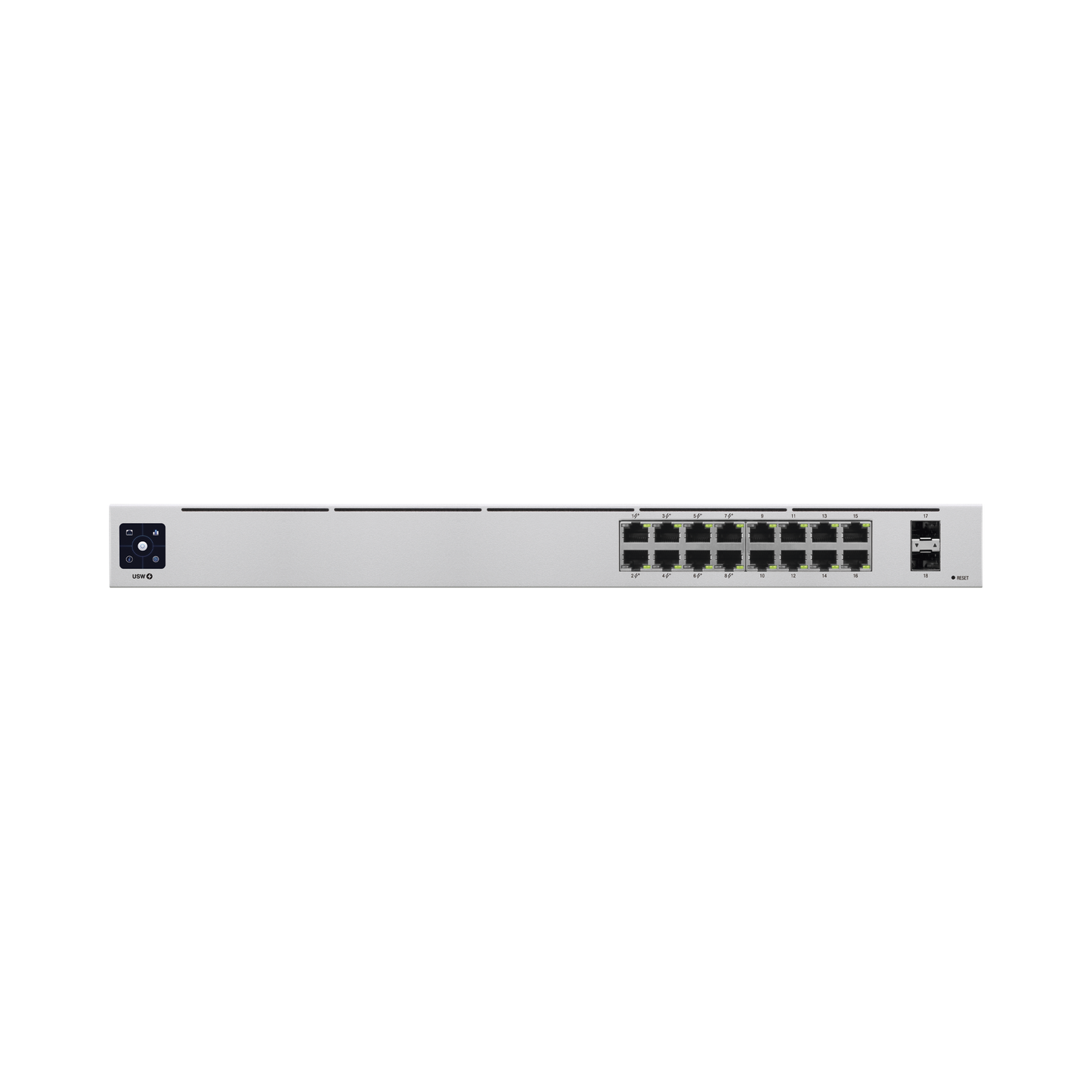 UniFi Switch USW-16-POE Gen2, Capa 2 de 16 puertos (8 puertos PoE 802.3af/at + 8 puertos Gigabit) + 2 puertos 1G SFP, 42W, pantalla informativa